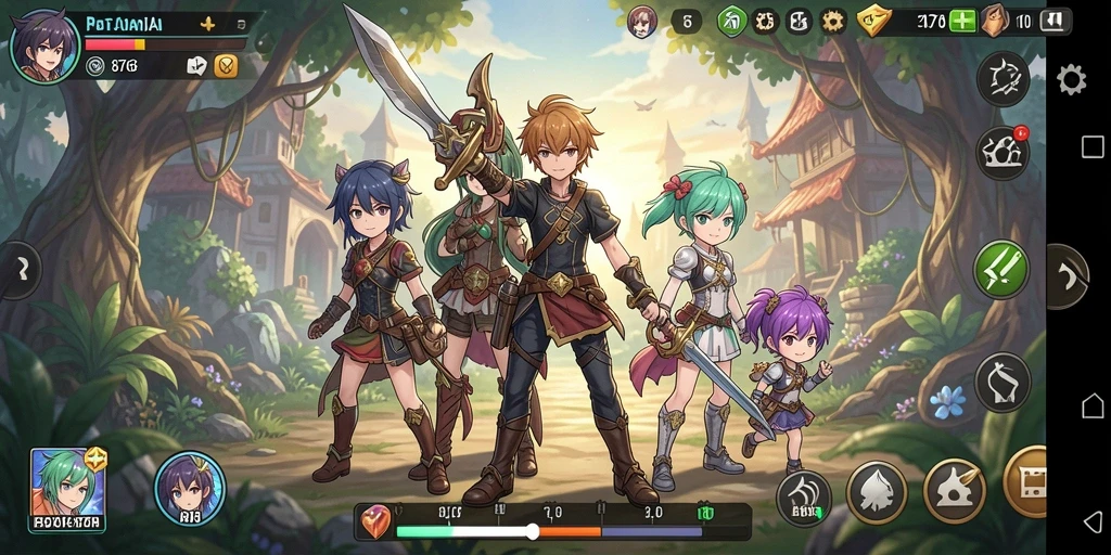 Tampilan gameplay menarik dari game Anime 8768 dengan karakter berwarna-warni.
