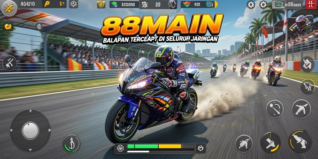 Gameplay mendebarkan dengan balapan motor yang seru.