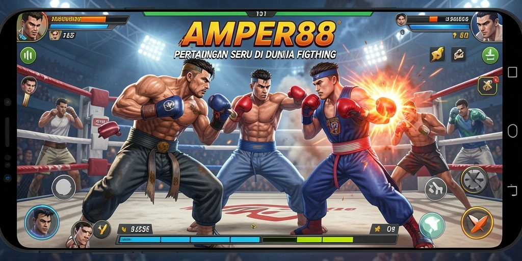 Screenshot utama AMPER88 menampilkan pertarungan epik yang seru.