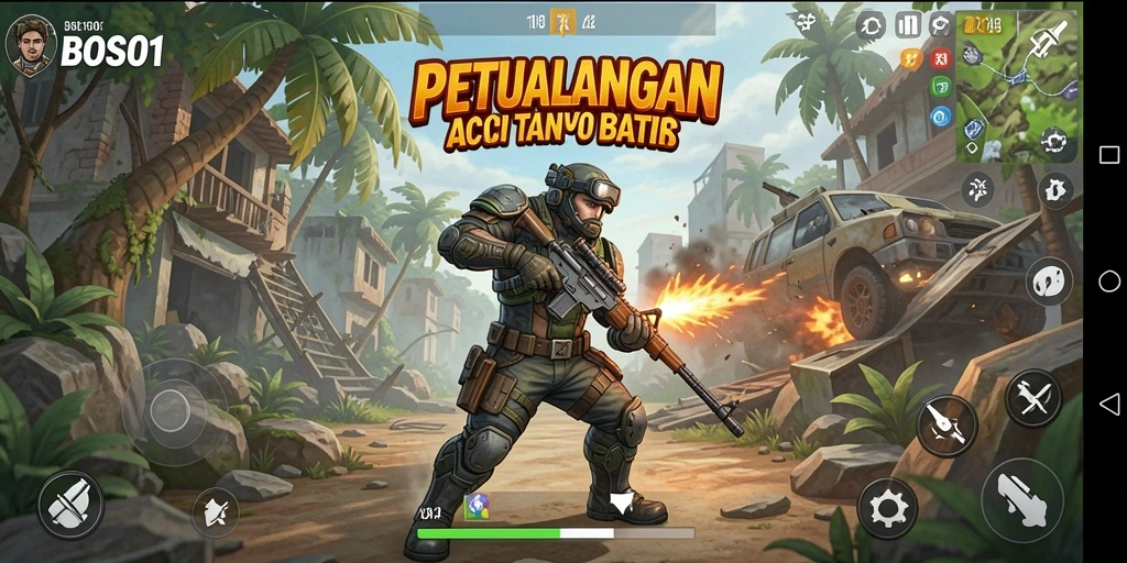 Tampilan gameplay epik dalam pertarungan ARPG BOS01 yang penuh aksi.