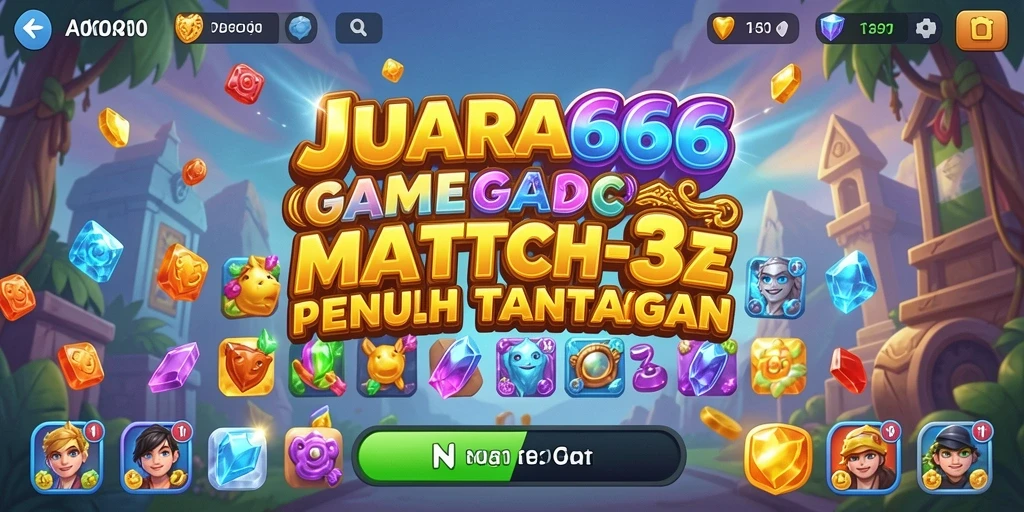 Tangkapan layar JUARA666 menampilkan gameplay Match-3 yang seru dan penuh warna.
