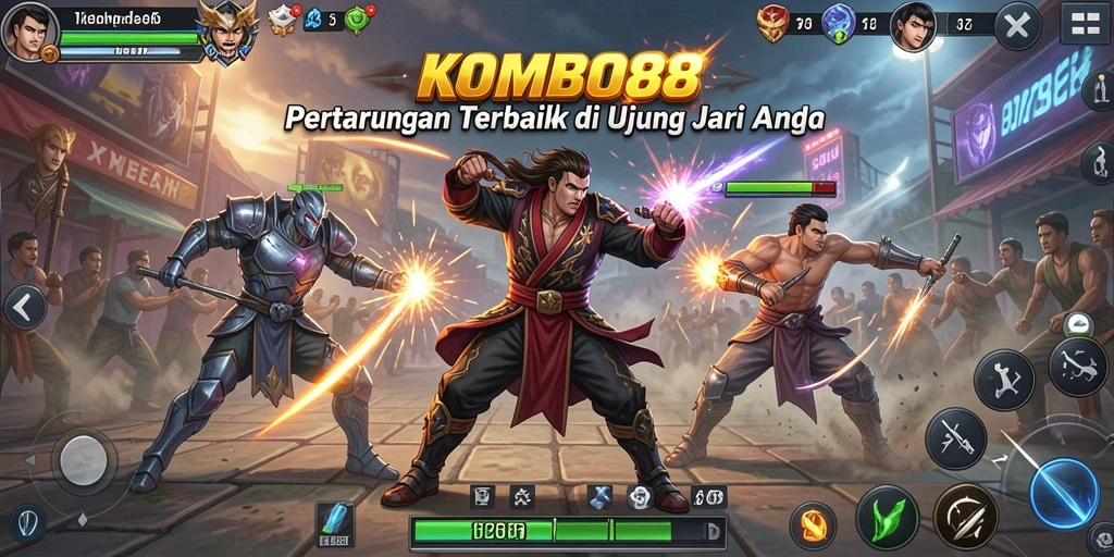 Screenshot utama KOMBO88 menampilkan aksi pertarungan yang menegangkan.