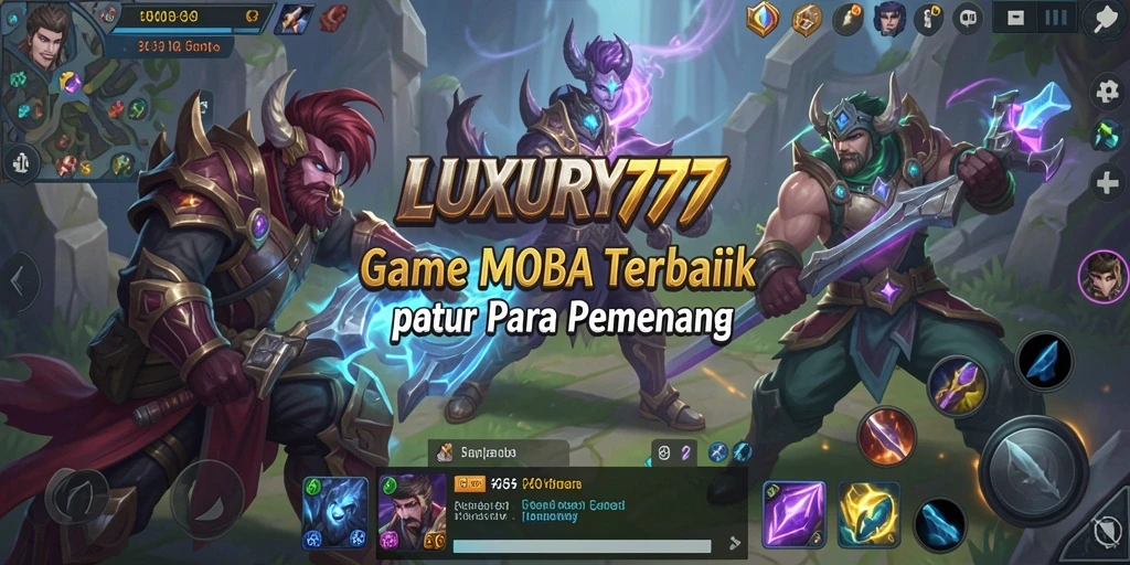 Screenshot gameplay intens dari LUXURY777 dalam pertempuran tim MOBA.