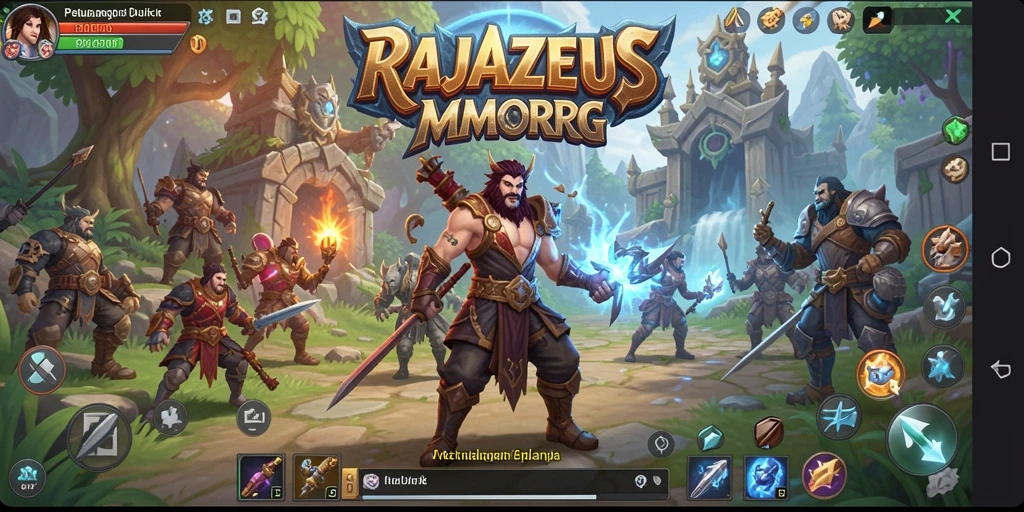 Screenshot gameplay RAJAZEUS yang menampilkan pertarungan epik di dunia MMORPG.