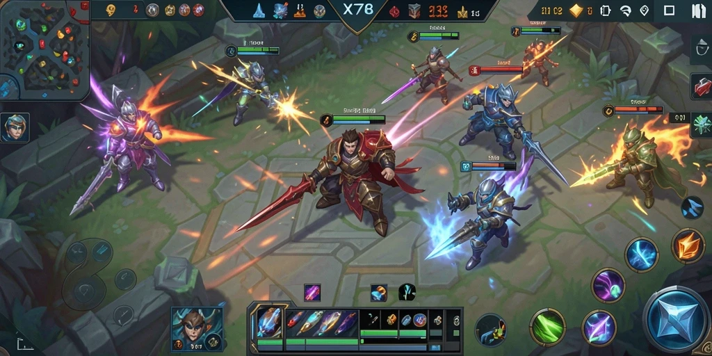 Screenshot X78 menampilkan aksi seru dalam pertempuran MOBA.