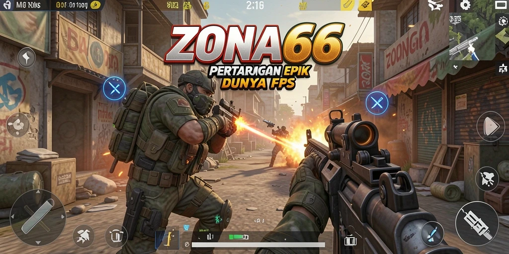 Tampilan gameplay memukau di ZONA66 dengan aksi FPS yang mendebarkan.